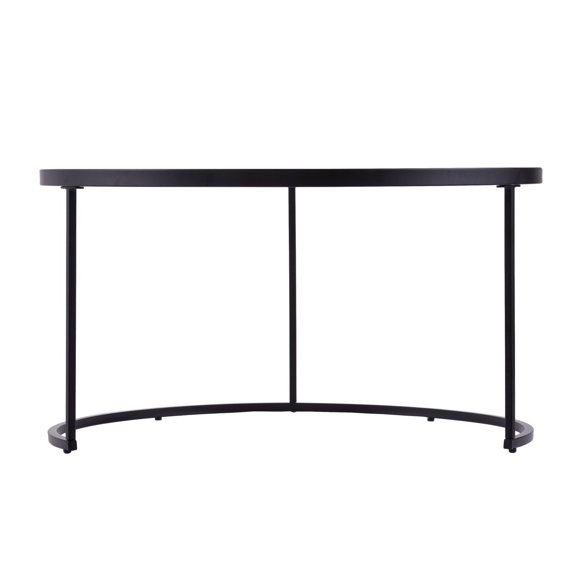 Set of Two Black And Silver Mirrored Round Nested Coffee Table Set-Coffee Tables-DECOROLALA