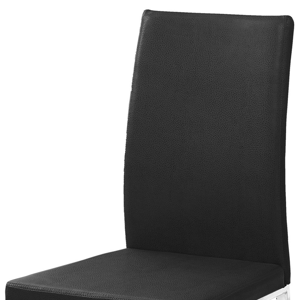 Set of Two Black And Silver Upholstered Faux Leather Dining Side Chairs-Dining Chairs-DECOROLALA