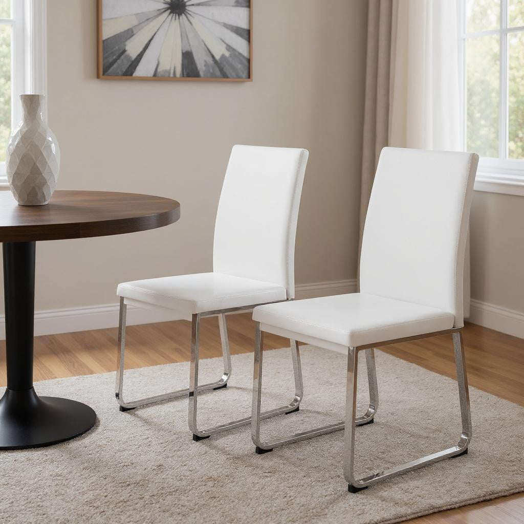 Set of Two Black And Silver Upholstered Faux Leather Dining Side Chairs-Dining Chairs-DECOROLALA