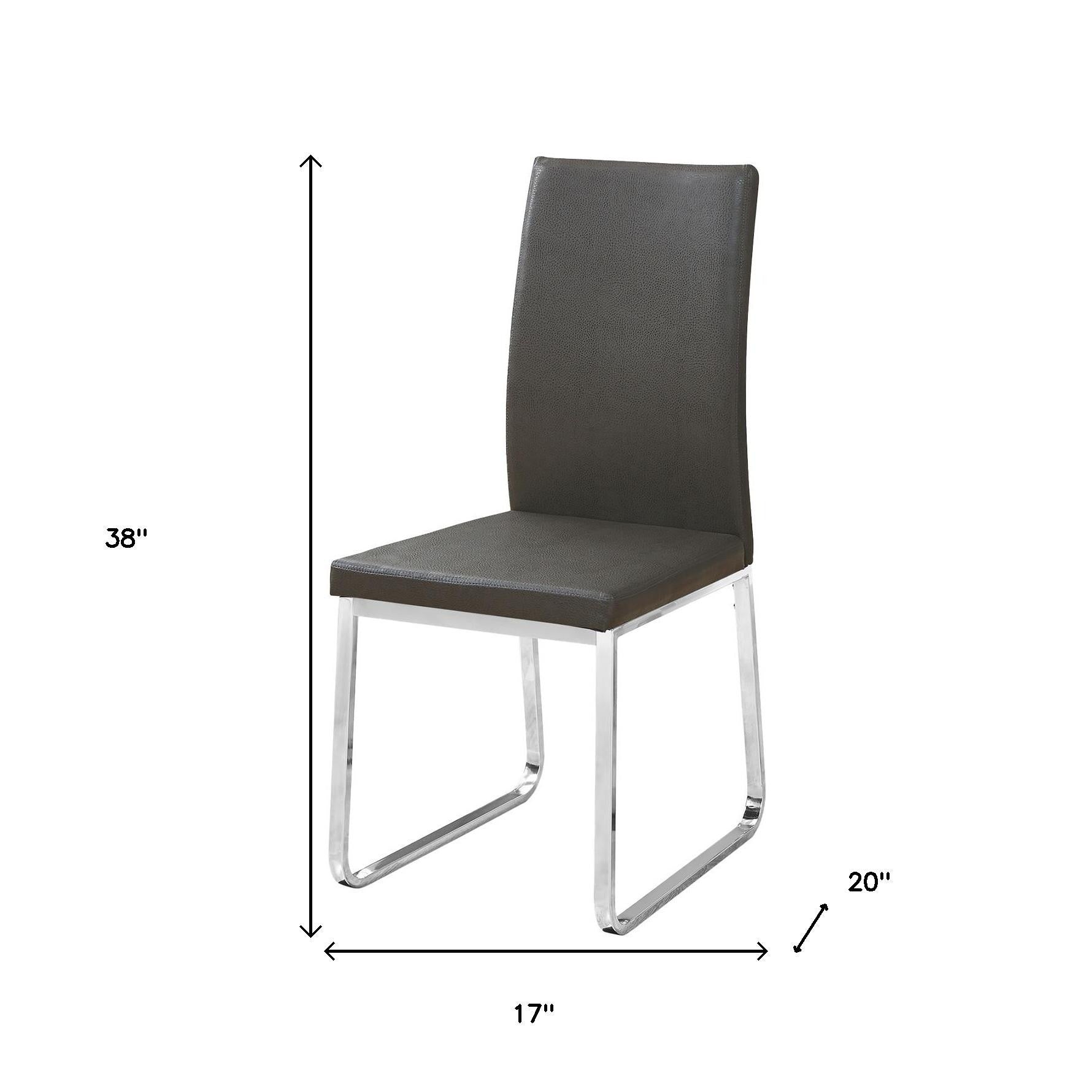 Set of Two Black And Silver Upholstered Faux Leather Dining Side Chairs-Dining Chairs-DECOROLALA