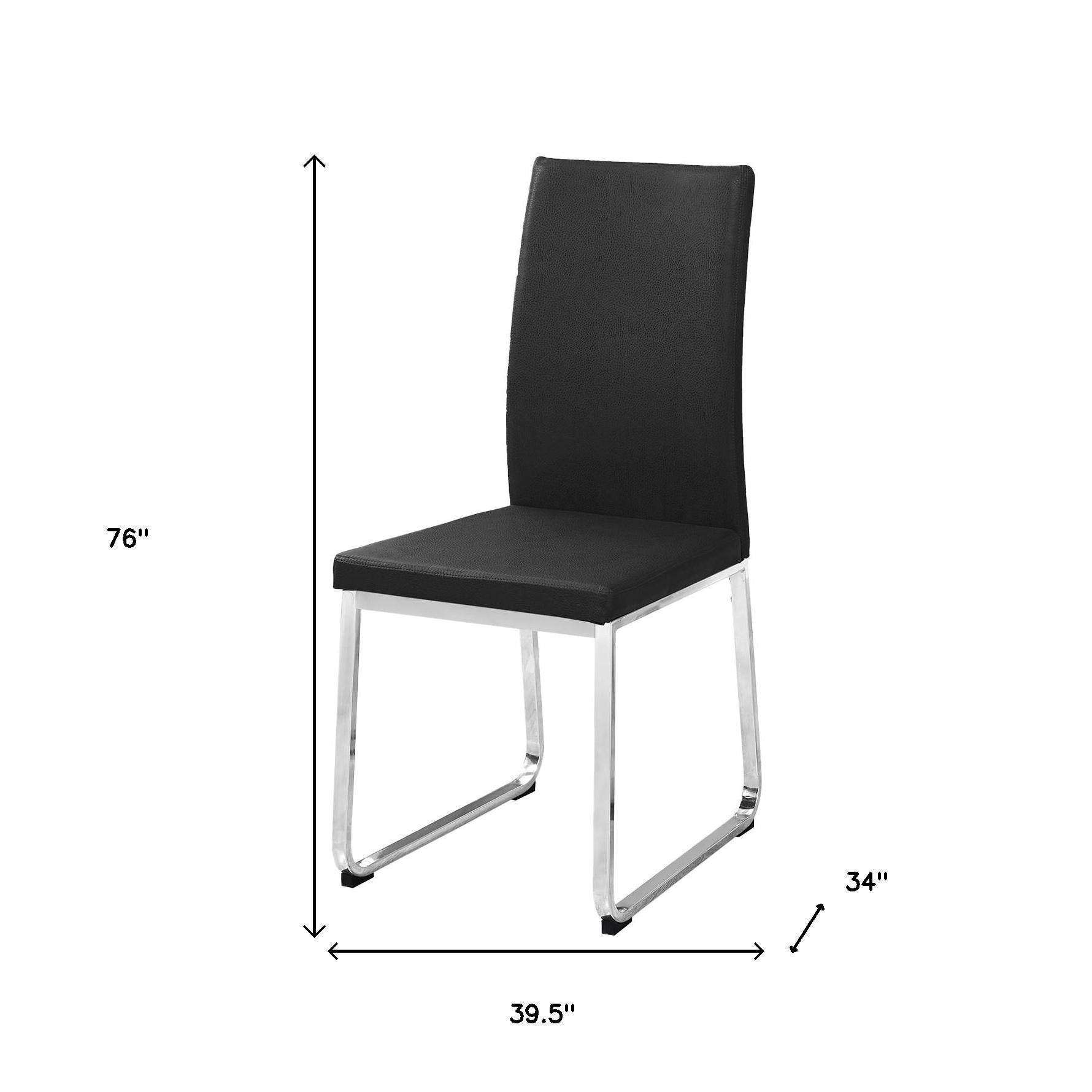 Set of Two Black And Silver Upholstered Faux Leather Dining Side Chairs-Dining Chairs-DECOROLALA