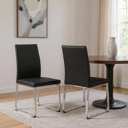 Set of Two Black And Silver Upholstered Faux Leather Dining Side Chairs-Dining Chairs-DECOROLALA