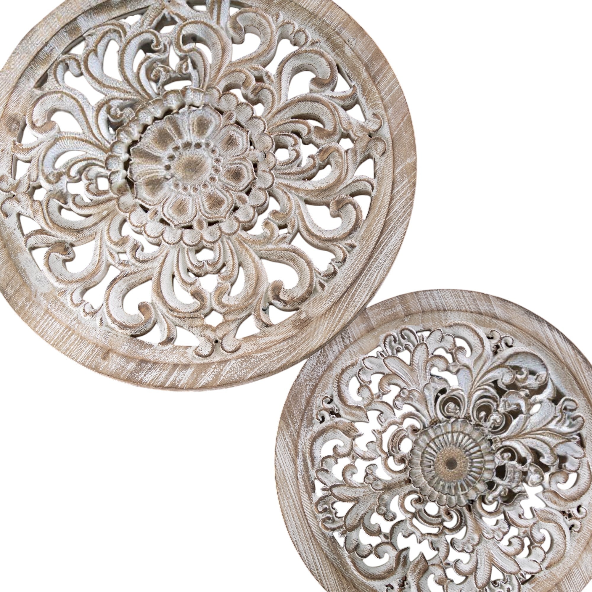 Set of Two Black And White Distressed Wood And Iron Round Nested Tables-End-Side Tables-DECOROLALA