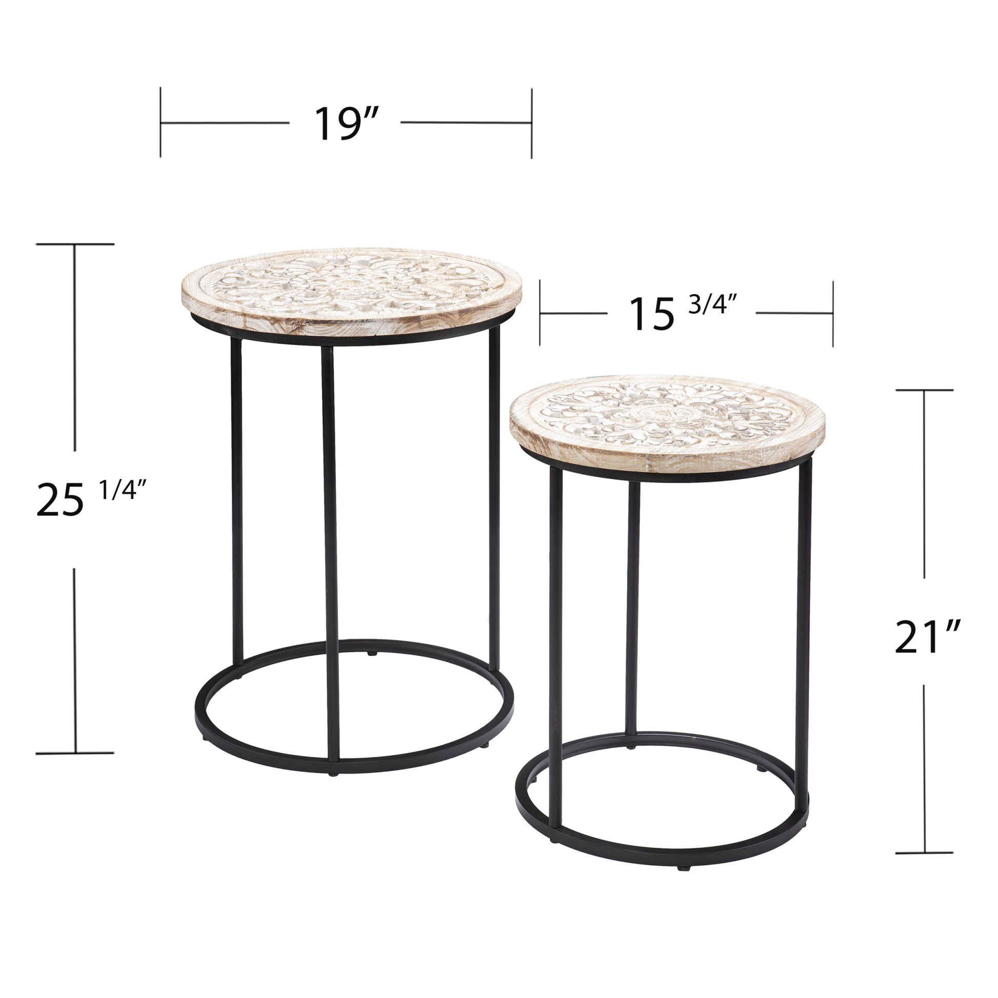 Set of Two Black And White Distressed Wood And Iron Round Nested Tables-End-Side Tables-DECOROLALA