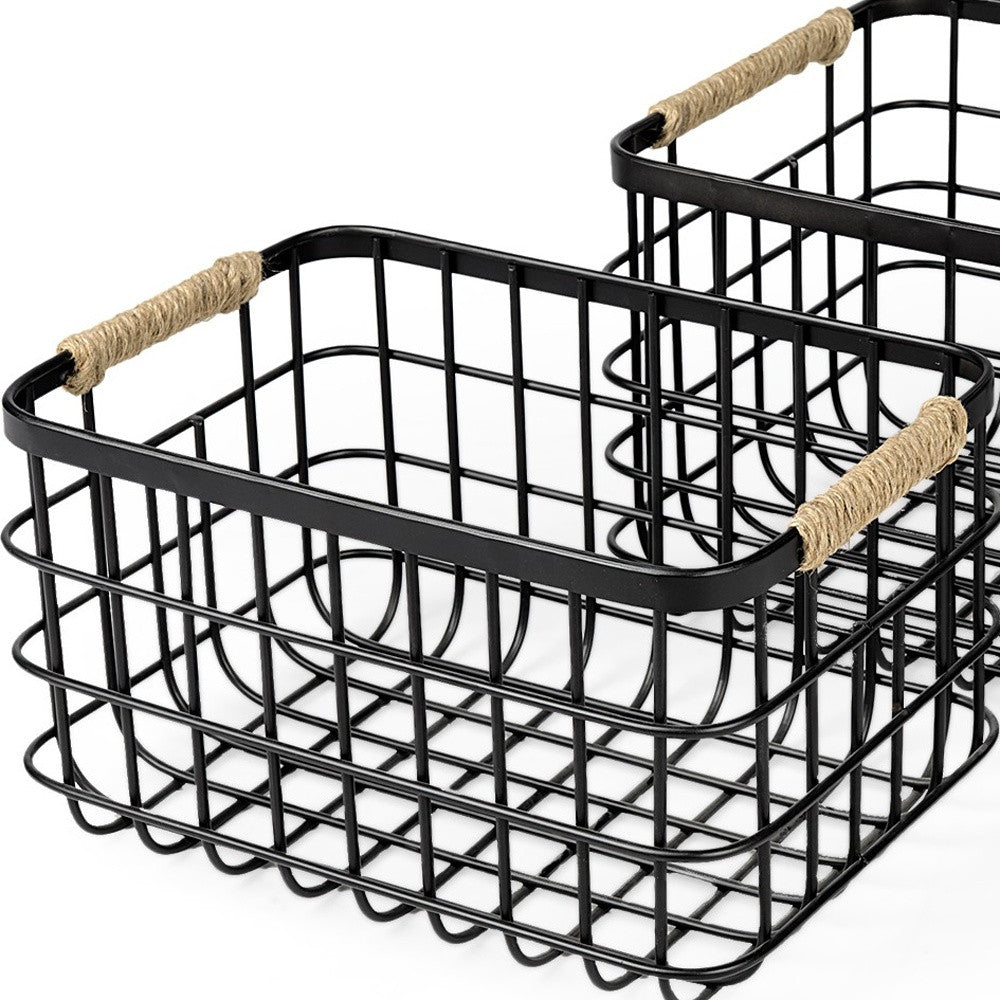 Set of Two Black Metal Basket-Organizers-DECOROLALA