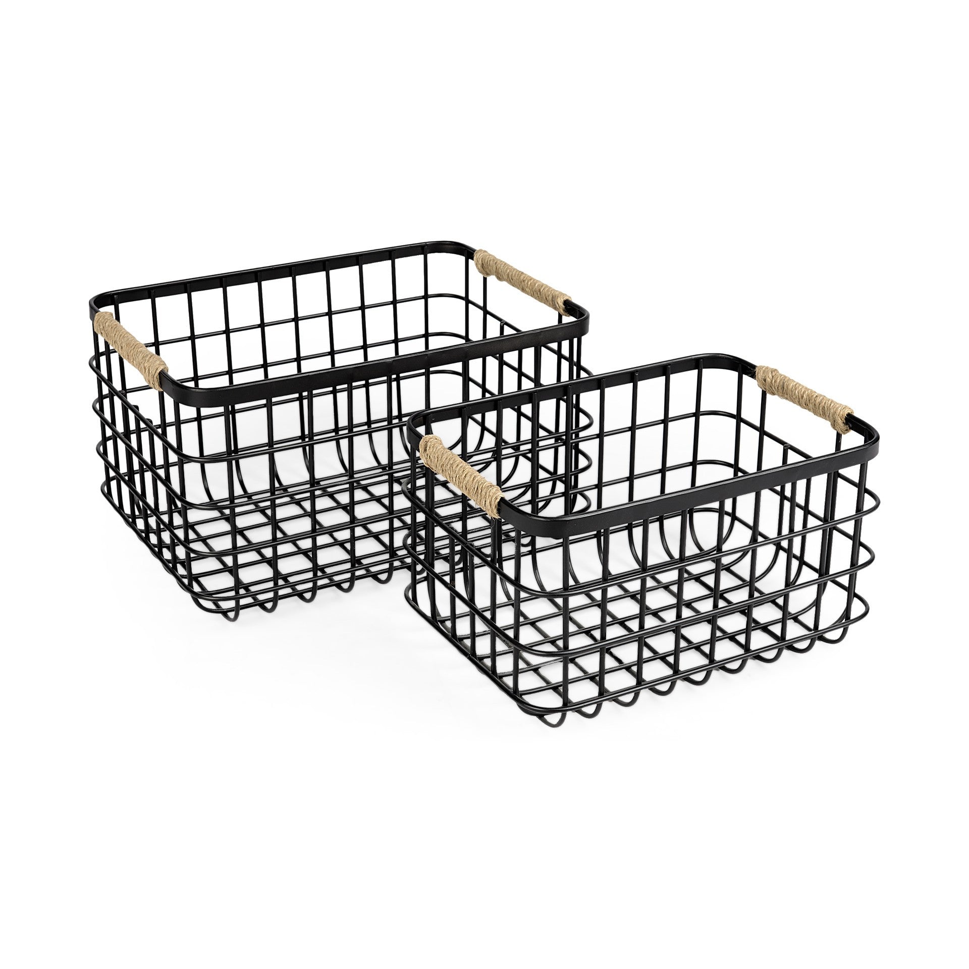Set of Two Black Metal Basket-Organizers-DECOROLALA