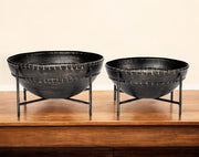 Set of Two Black Metal Decorative Bowl-Sculptures-DECOROLALA