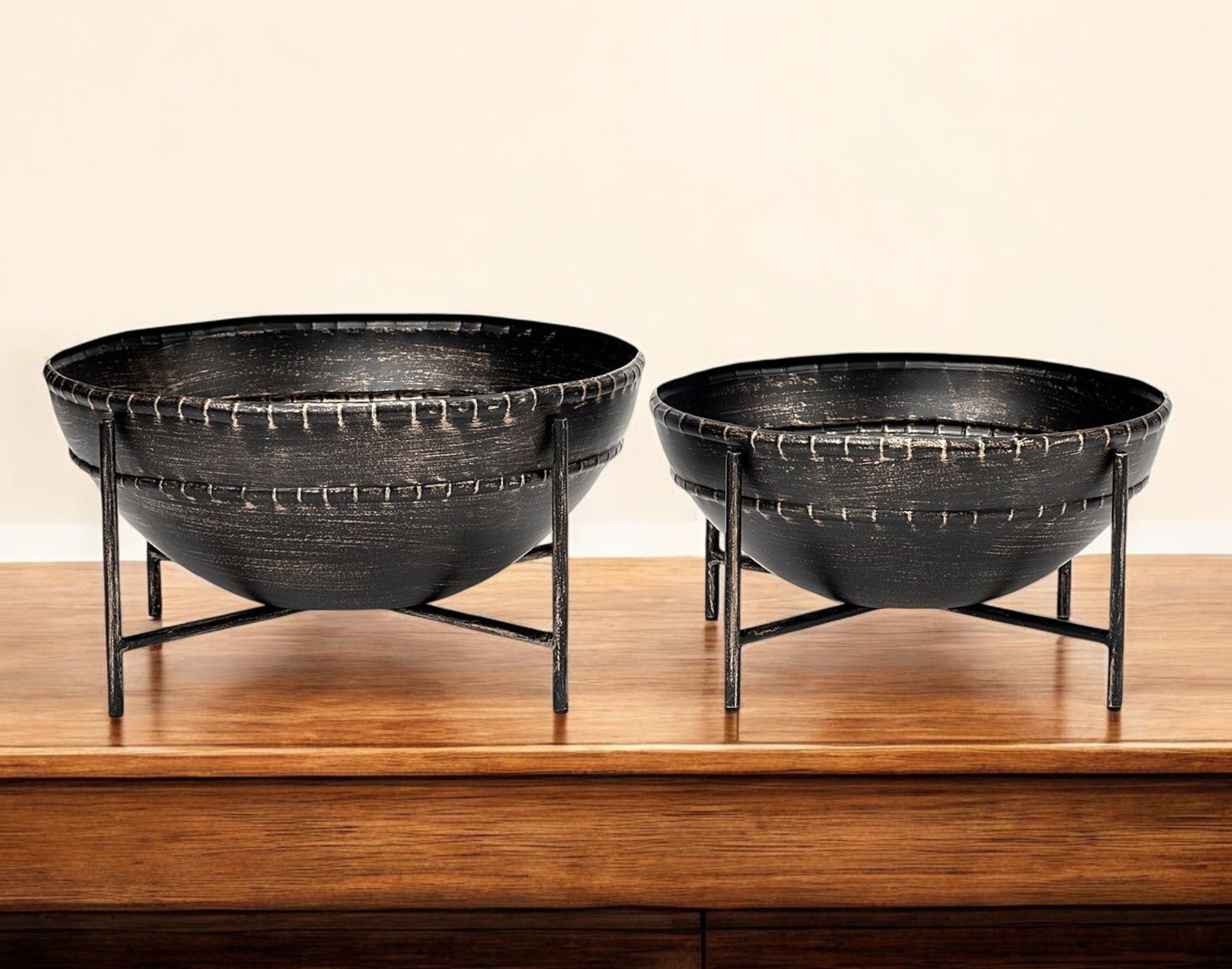 Set of Two Black Metal Decorative Bowl-Sculptures-DECOROLALA