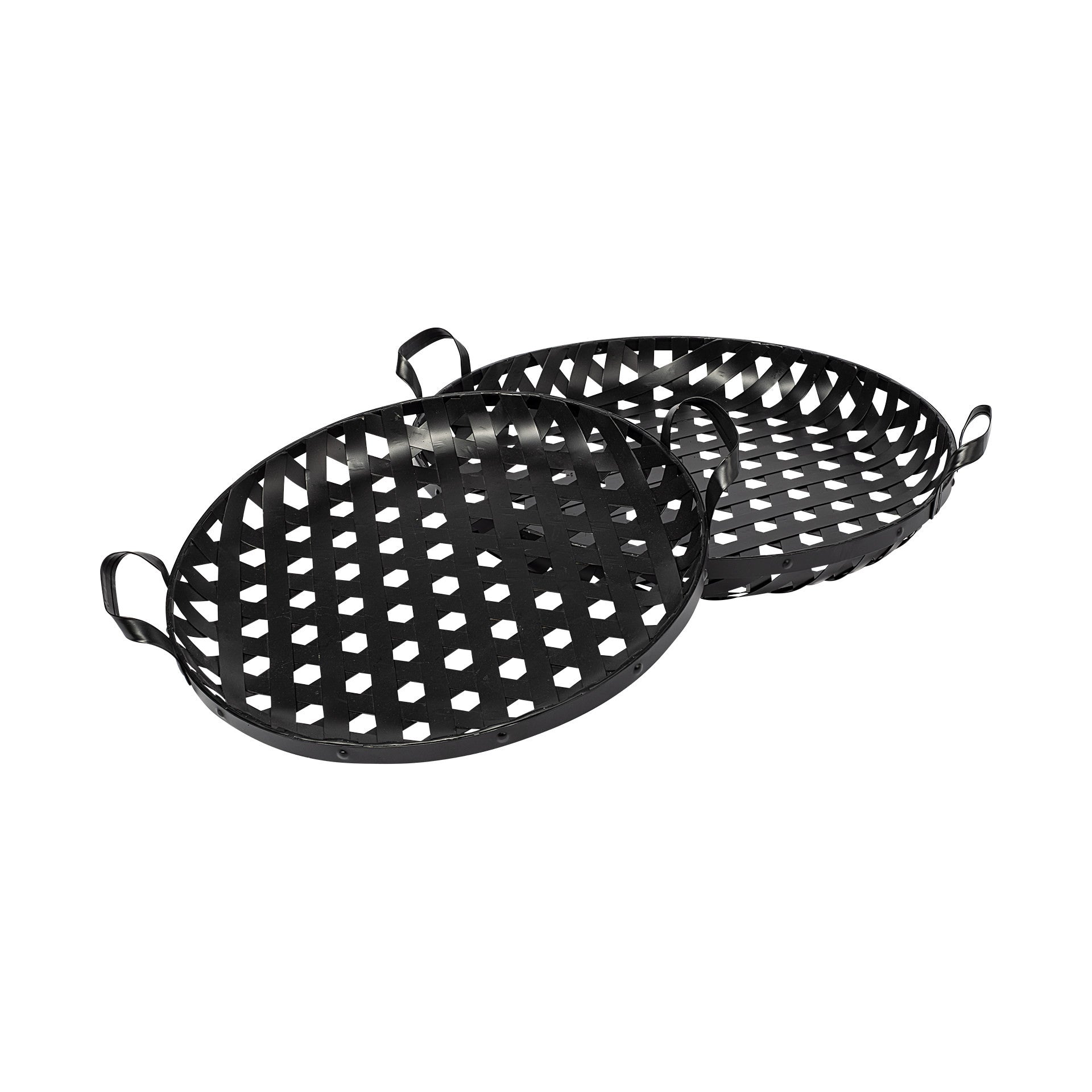 Set of Two Black Round Metal Indoor Outdoor Tray With Handles-Trays-DECOROLALA
