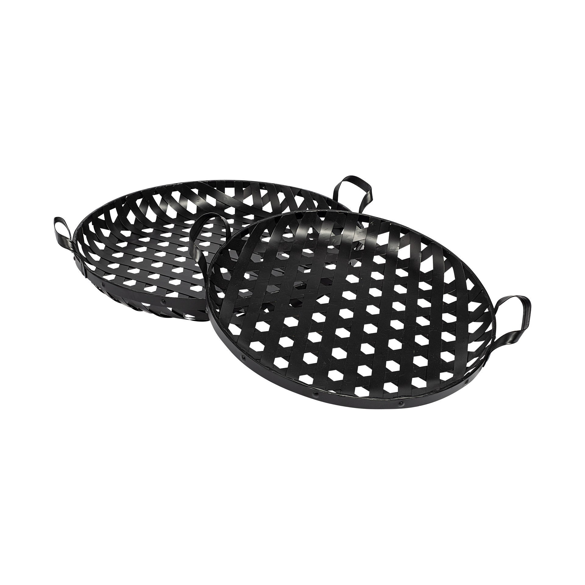 Set of Two Black Round Metal Indoor Outdoor Tray With Handles-Trays-DECOROLALA