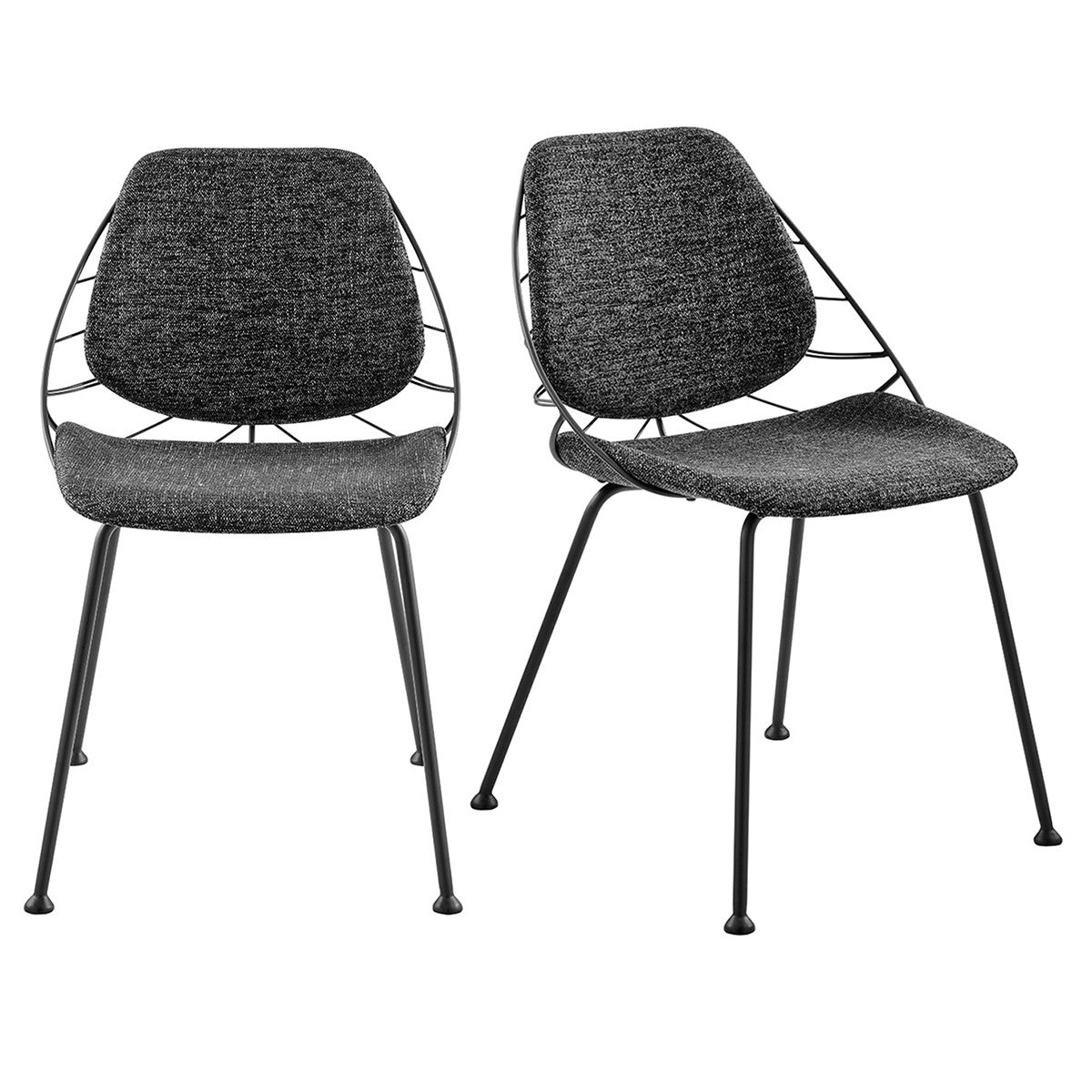 Set of Two Black Upholstered Fabric Dining Side Chairs-Dining Chairs-DECOROLALA