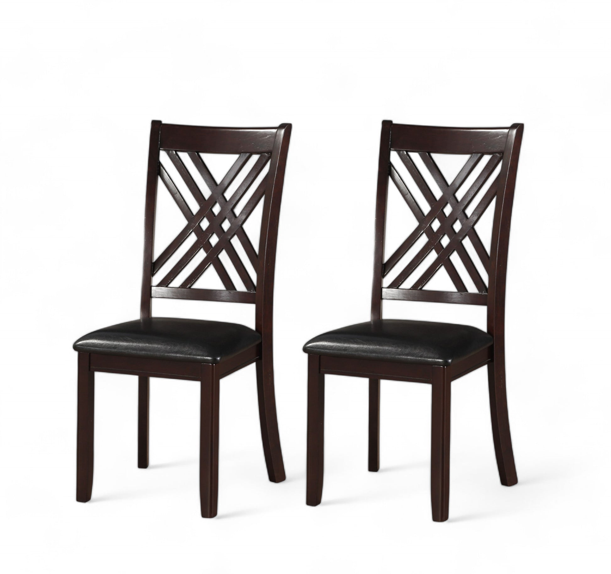 Set of Two Black Upholstered Faux Leather Cross Back Dining Side Chairs-Dining Chairs-DECOROLALA