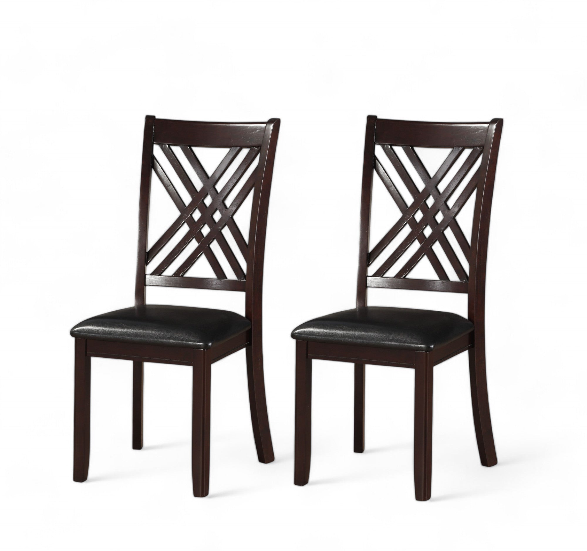 Set of Two Black Upholstered Faux Leather Cross Back Dining Side Chairs-Dining Chairs-DECOROLALA