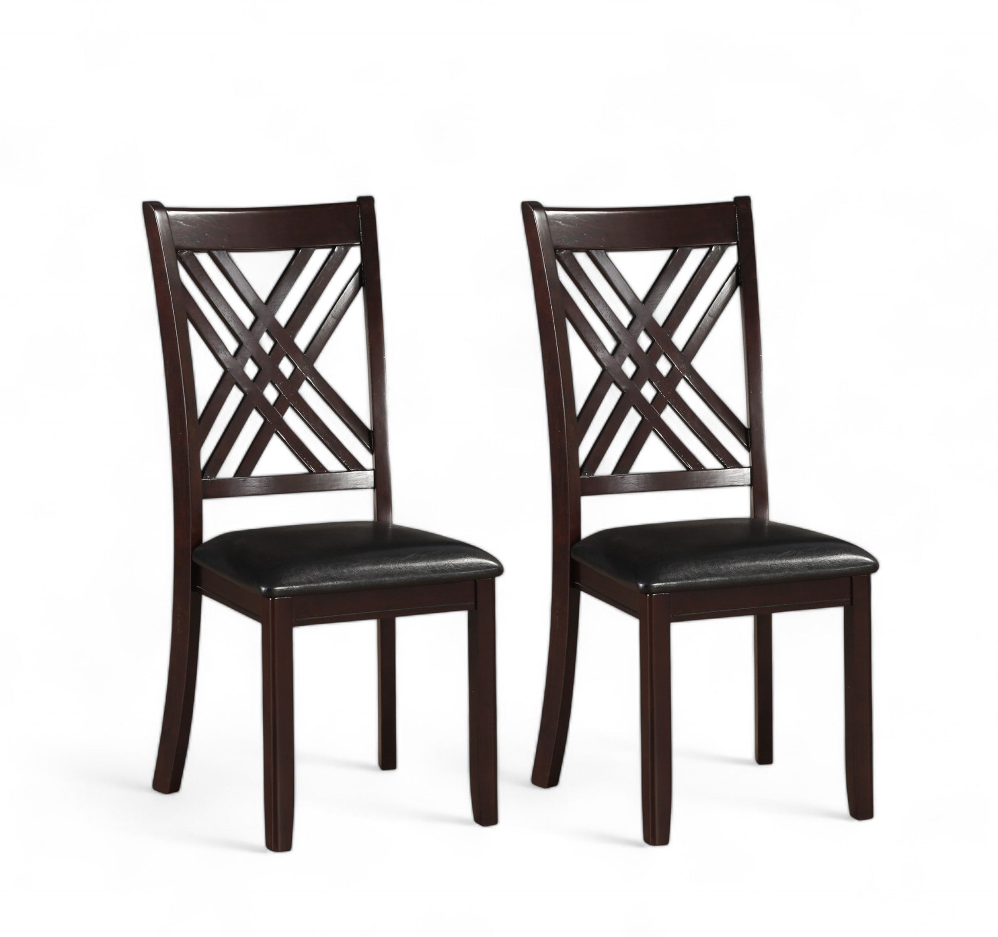 Set of Two Black Upholstered Faux Leather Cross Back Dining Side Chairs-Dining Chairs-DECOROLALA