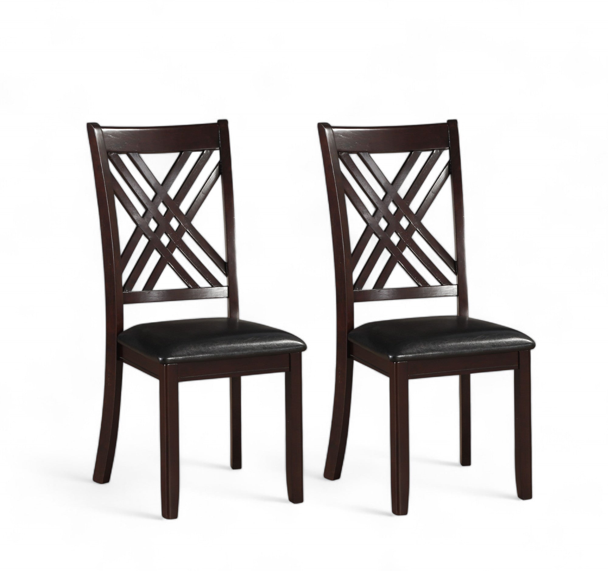 Set of Two Black Upholstered Faux Leather Cross Back Dining Side Chairs-Dining Chairs-DECOROLALA