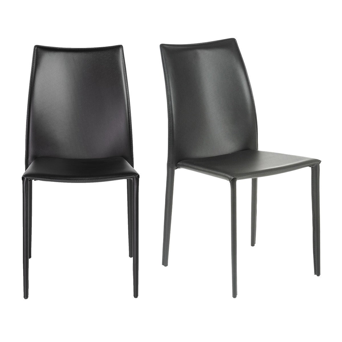 Set of Two Black Upholstered Faux Leather Dining Side Chairs-Dining Chairs-DECOROLALA