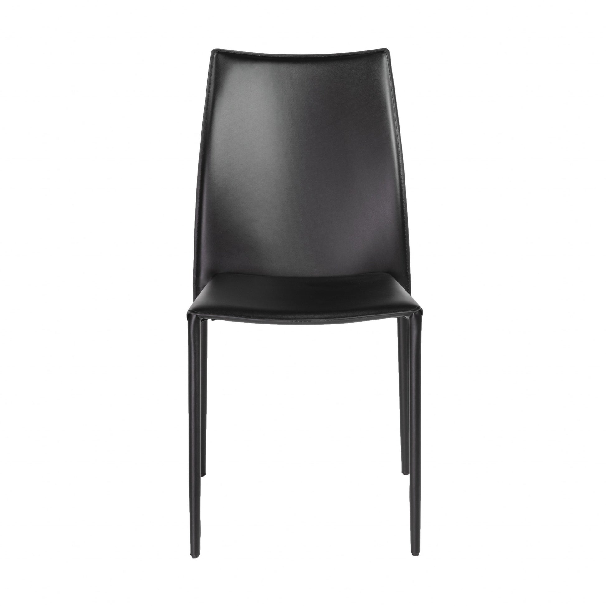 Set of Two Black Upholstered Faux Leather Dining Side Chairs-Dining Chairs-DECOROLALA