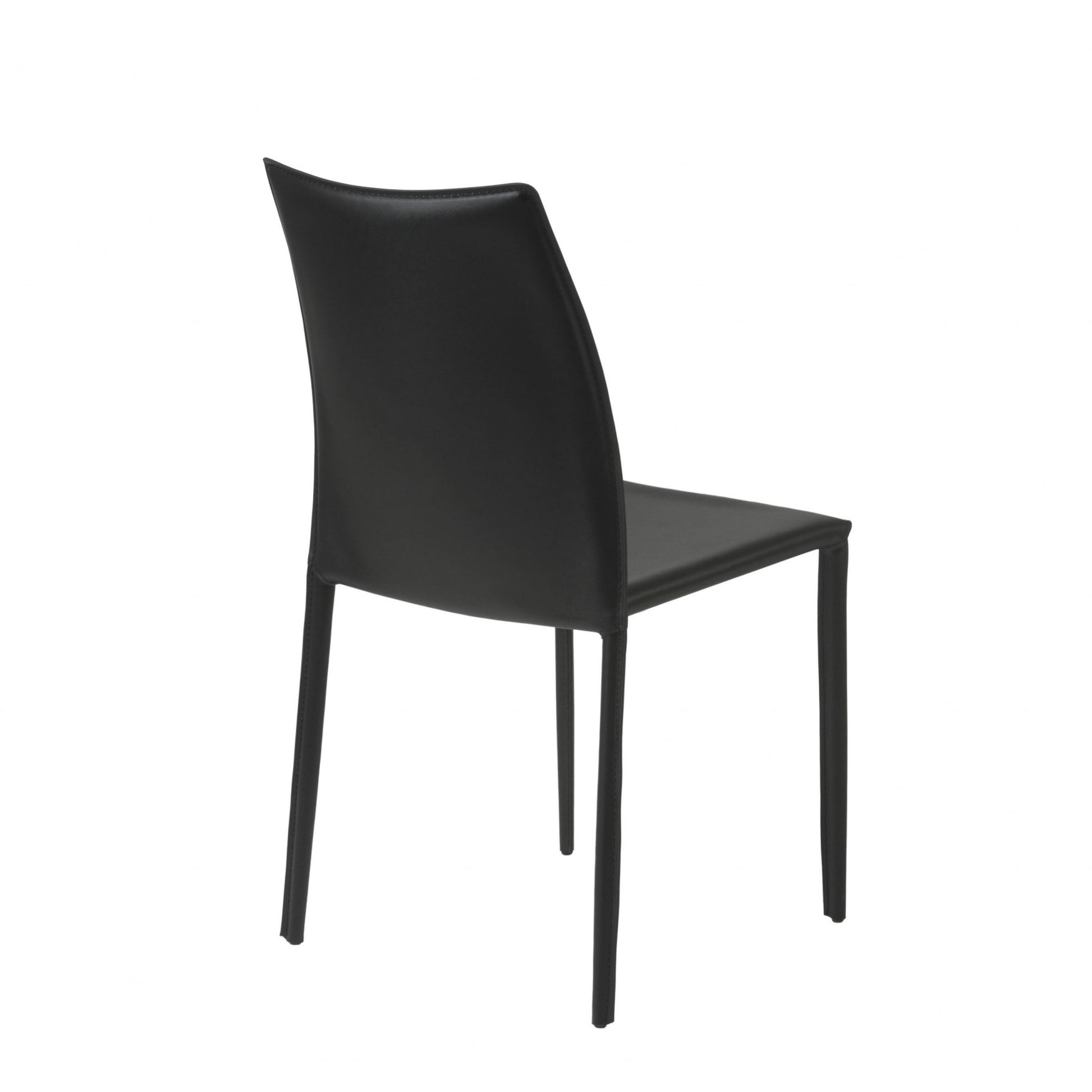 Set of Two Black Upholstered Faux Leather Dining Side Chairs-Dining Chairs-DECOROLALA