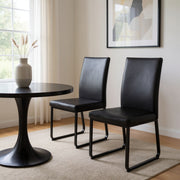 Set of Two Black Upholstered Faux Leather Dining Side Chairs-Dining Chairs-DECOROLALA