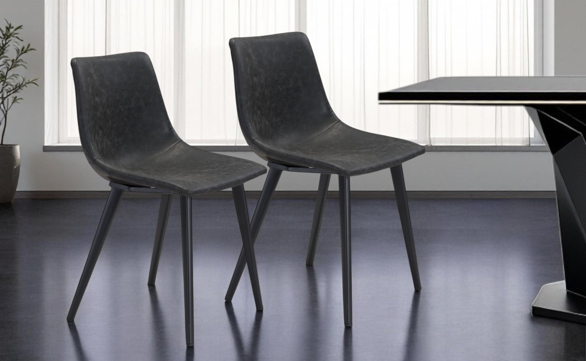 Set of Two Black Upholstered Faux Leather Dining Side chairs-Dining Chairs-DECOROLALA