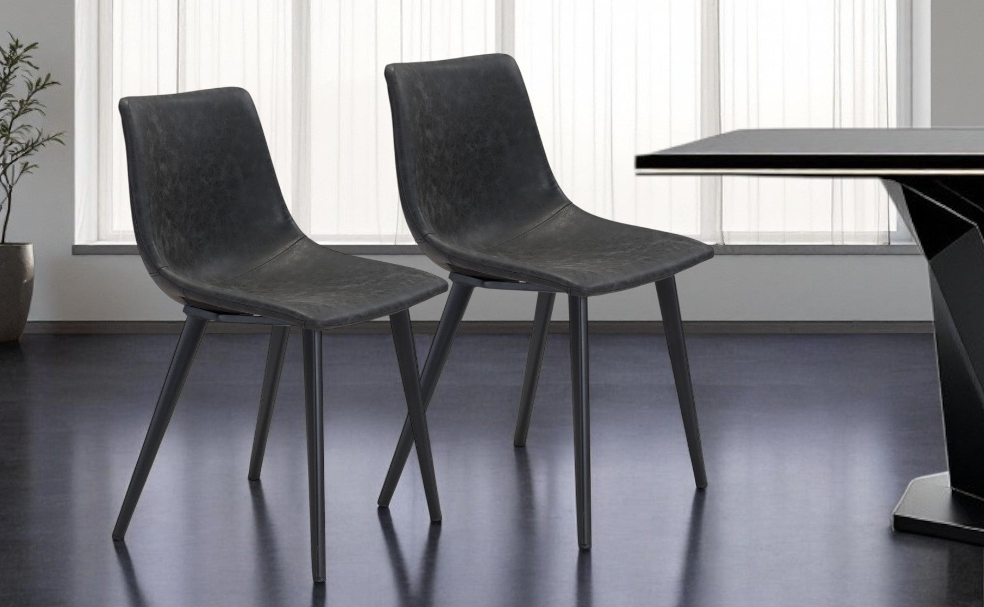 Set of Two Black Upholstered Faux Leather Dining Side chairs-Dining Chairs-DECOROLALA
