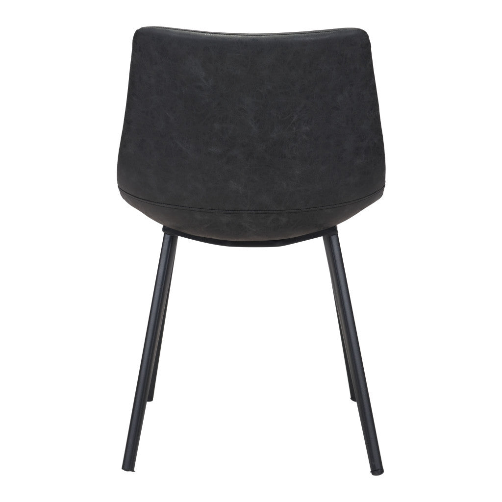 Set of Two Black Upholstered Faux Leather Dining Side chairs-Dining Chairs-DECOROLALA