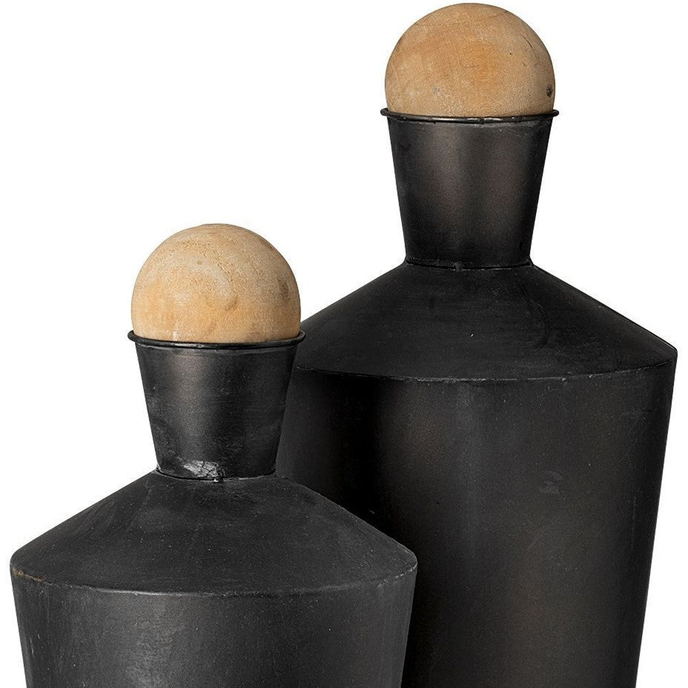Set of Two Black and Brown Metal Cylindrical Urns-Vases-DECOROLALA