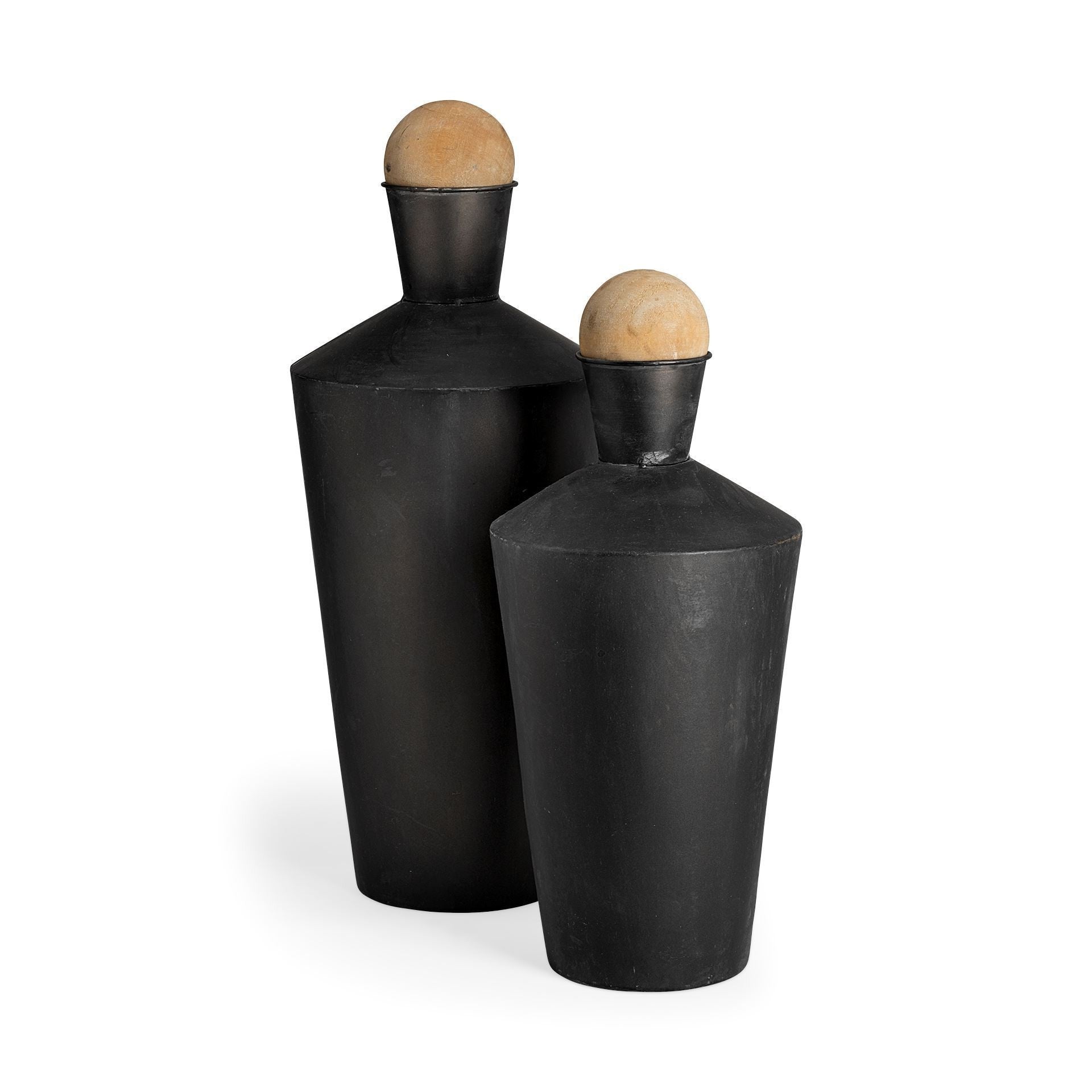 Set of Two Black and Brown Metal Cylindrical Urns-Vases-DECOROLALA