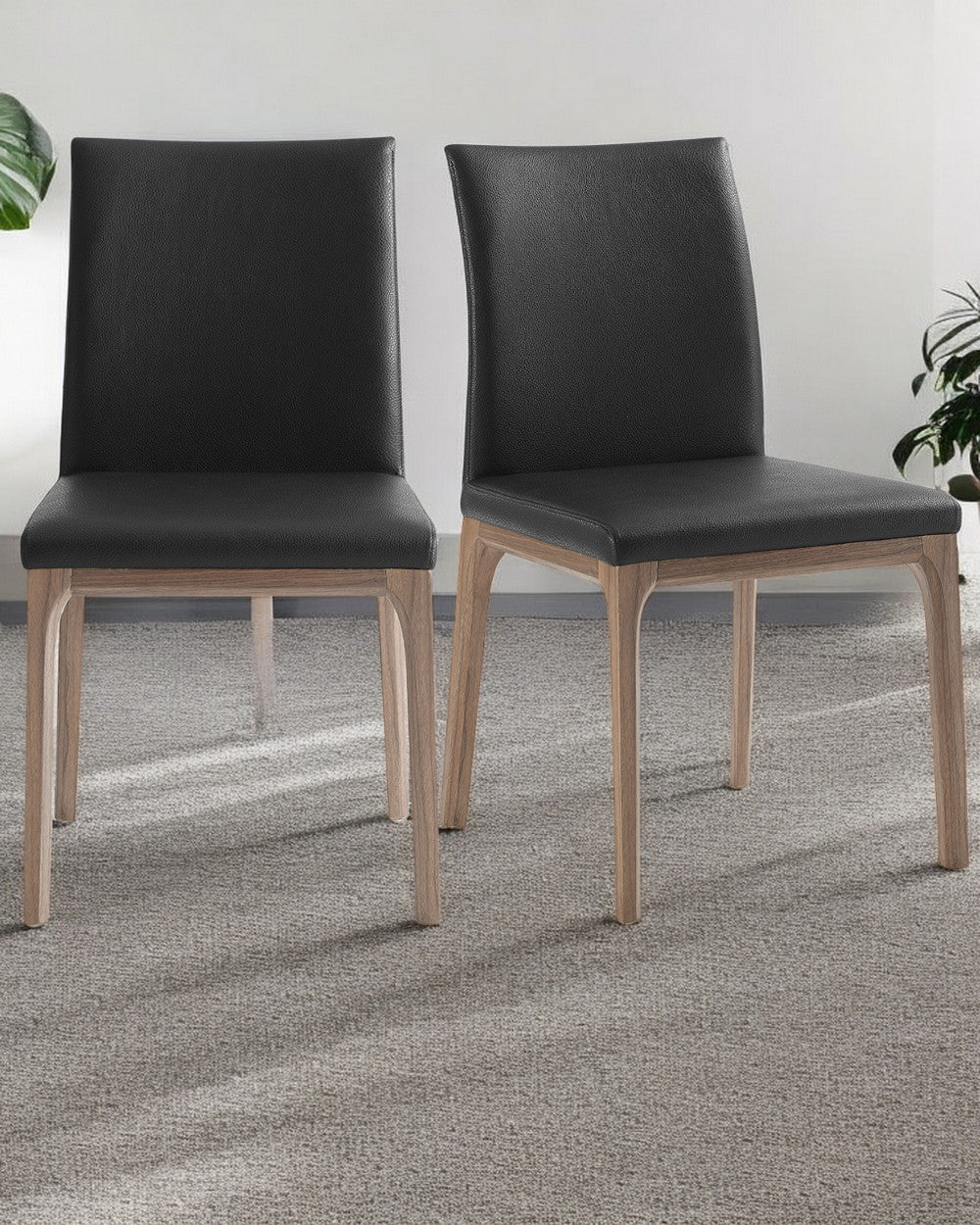 Set of Two Black and Brown Upholstered Faux Leather Dining Side Chairs-Dining Chairs-DECOROLALA