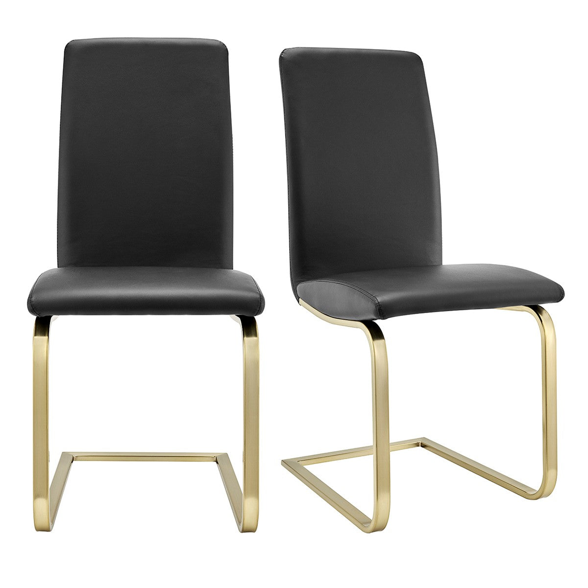 Set of Two Black and Gold Upholstered Leather Dining Side Chairs-Dining Chairs-DECOROLALA