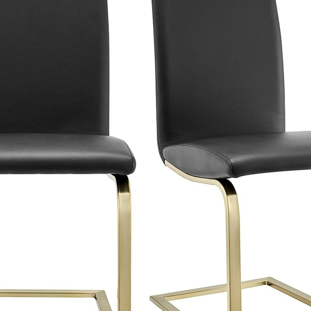 Set of Two Black and Gold Upholstered Leather Dining Side Chairs-Dining Chairs-DECOROLALA