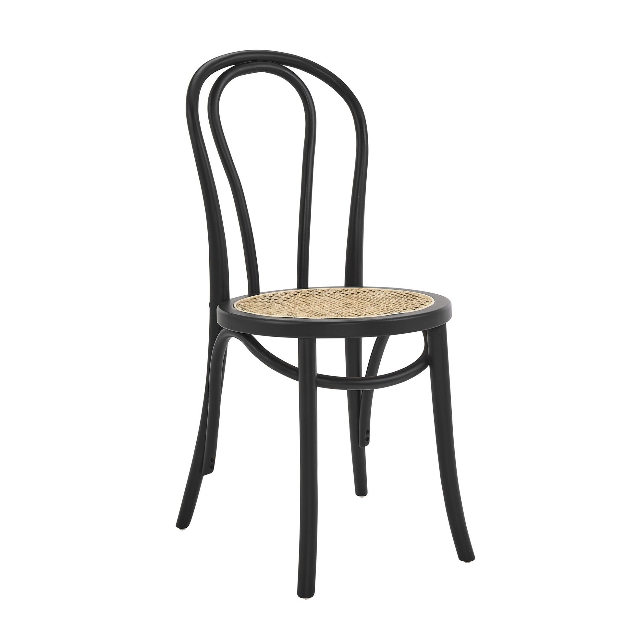 Set of Two Black and Natural Solid Wood And Rattan Curved Back Dining Side Chairs-Dining Chairs-DECOROLALA
