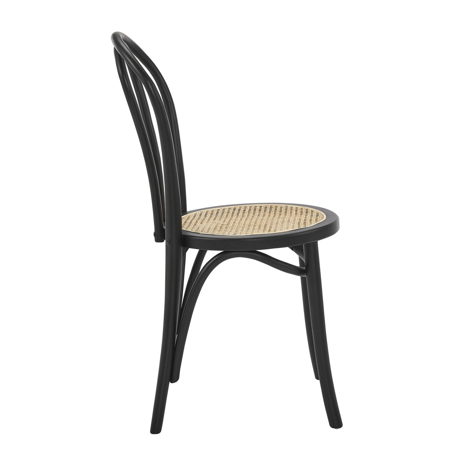Set of Two Black and Natural Solid Wood And Rattan Curved Back Dining Side Chairs-Dining Chairs-DECOROLALA