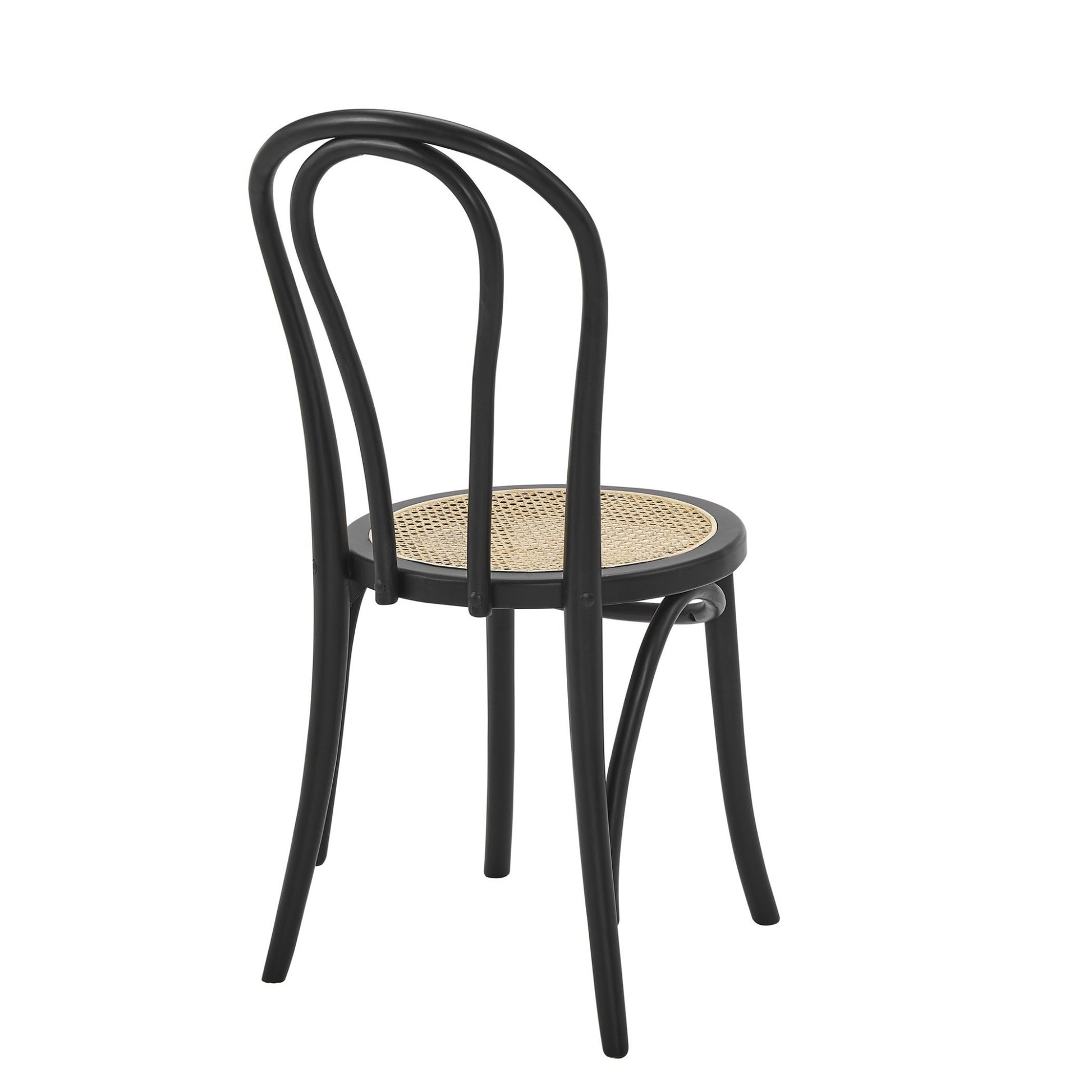 Set of Two Black and Natural Solid Wood And Rattan Curved Back Dining Side Chairs-Dining Chairs-DECOROLALA