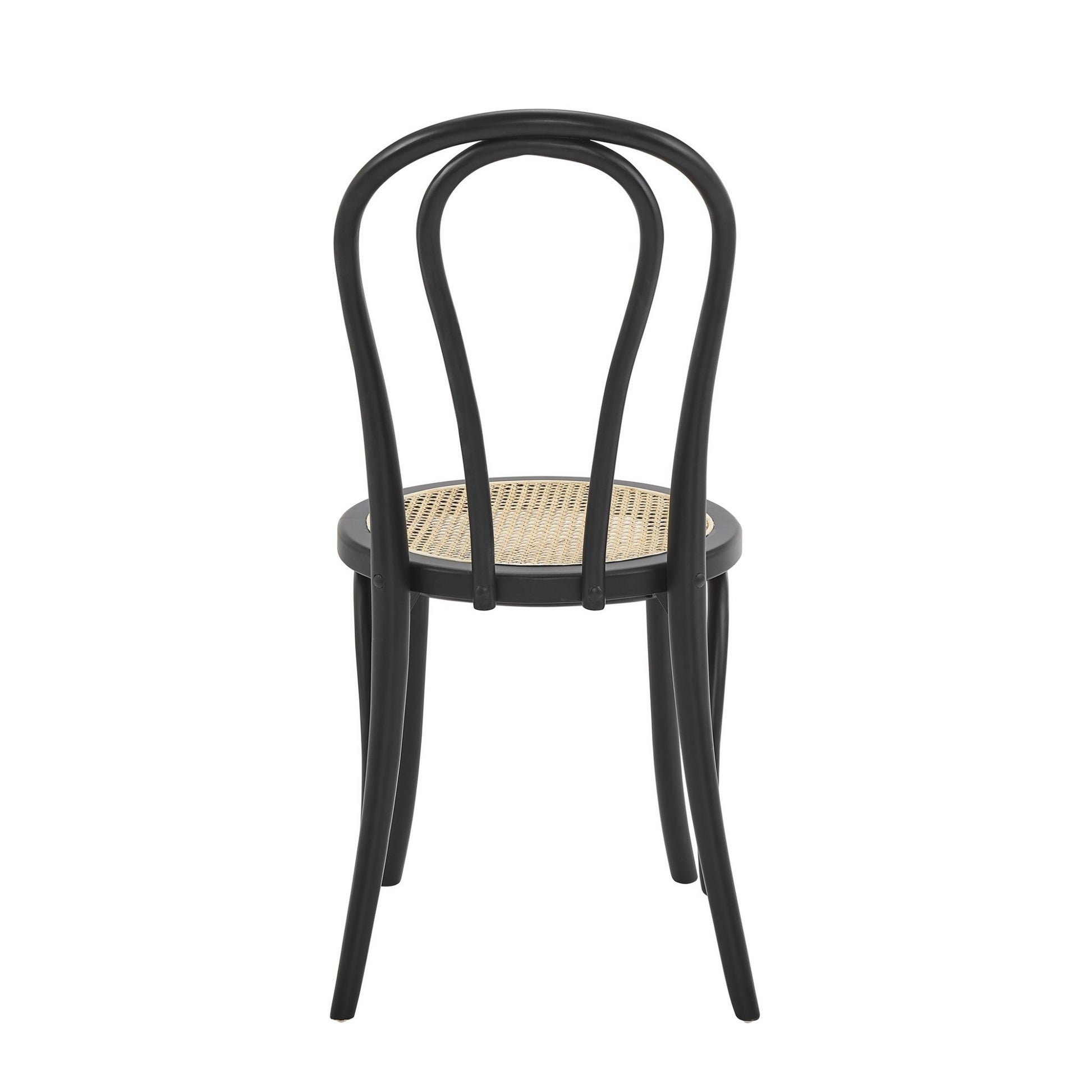 Set of Two Black and Natural Solid Wood And Rattan Curved Back Dining Side Chairs-Dining Chairs-DECOROLALA