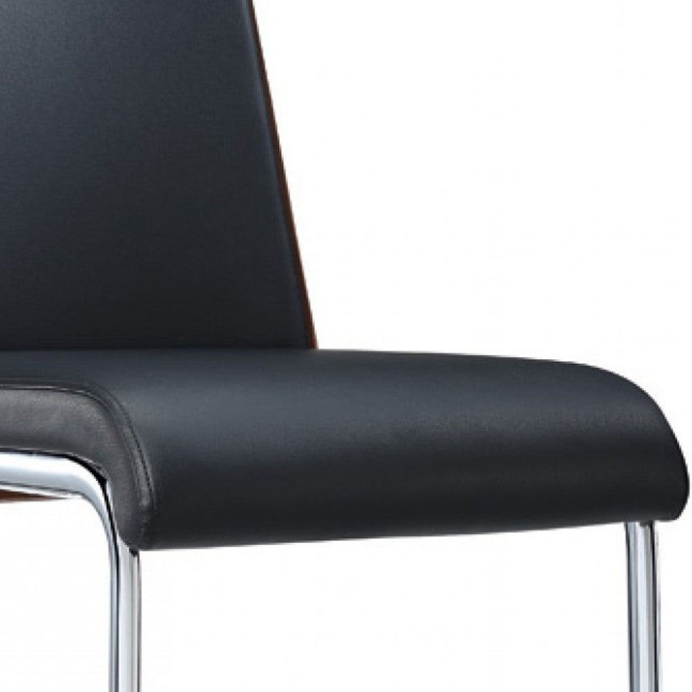 Set of Two Black and Silver Upholstered Faux Leather Dining Parsons Chairs-Dining Chairs-DECOROLALA