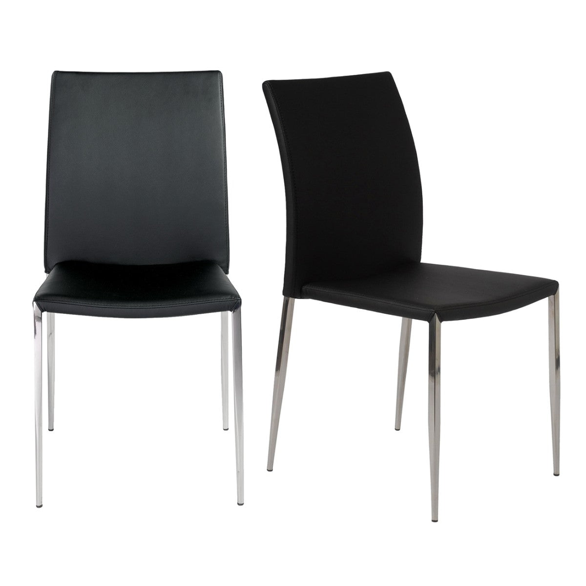 Set of Two Black and Silver Upholstered Faux Leather Dining Side Chairs-Dining Chairs-DECOROLALA