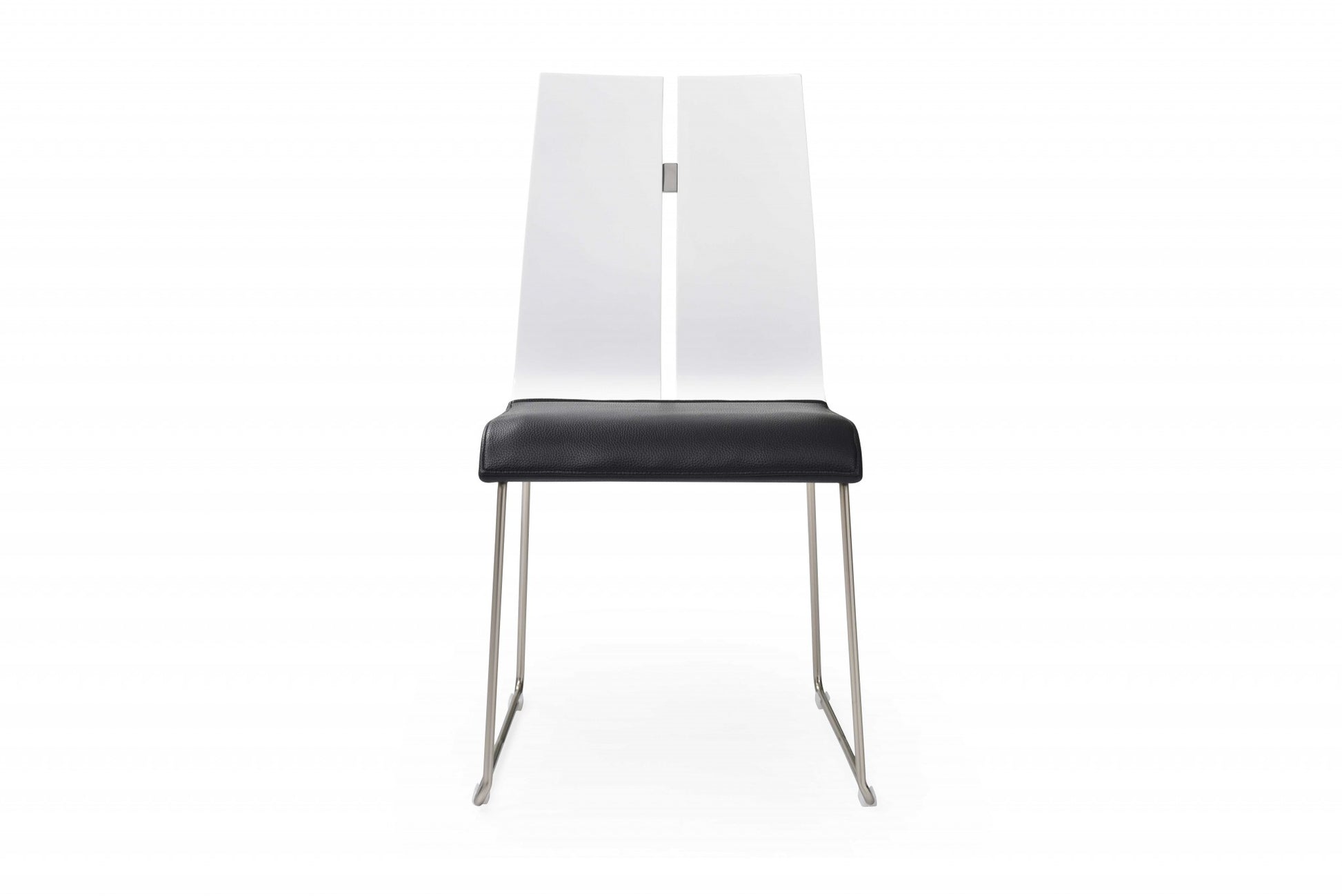 Set of Two Black and Silver Upholstered Faux Leather Dining Side Chairs-Dining Chairs-DECOROLALA