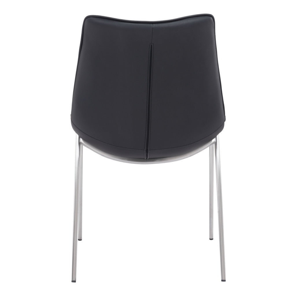 Set of Two Black and Silver Upholstered Faux Leather Dining Side Chairs-Dining Chairs-DECOROLALA