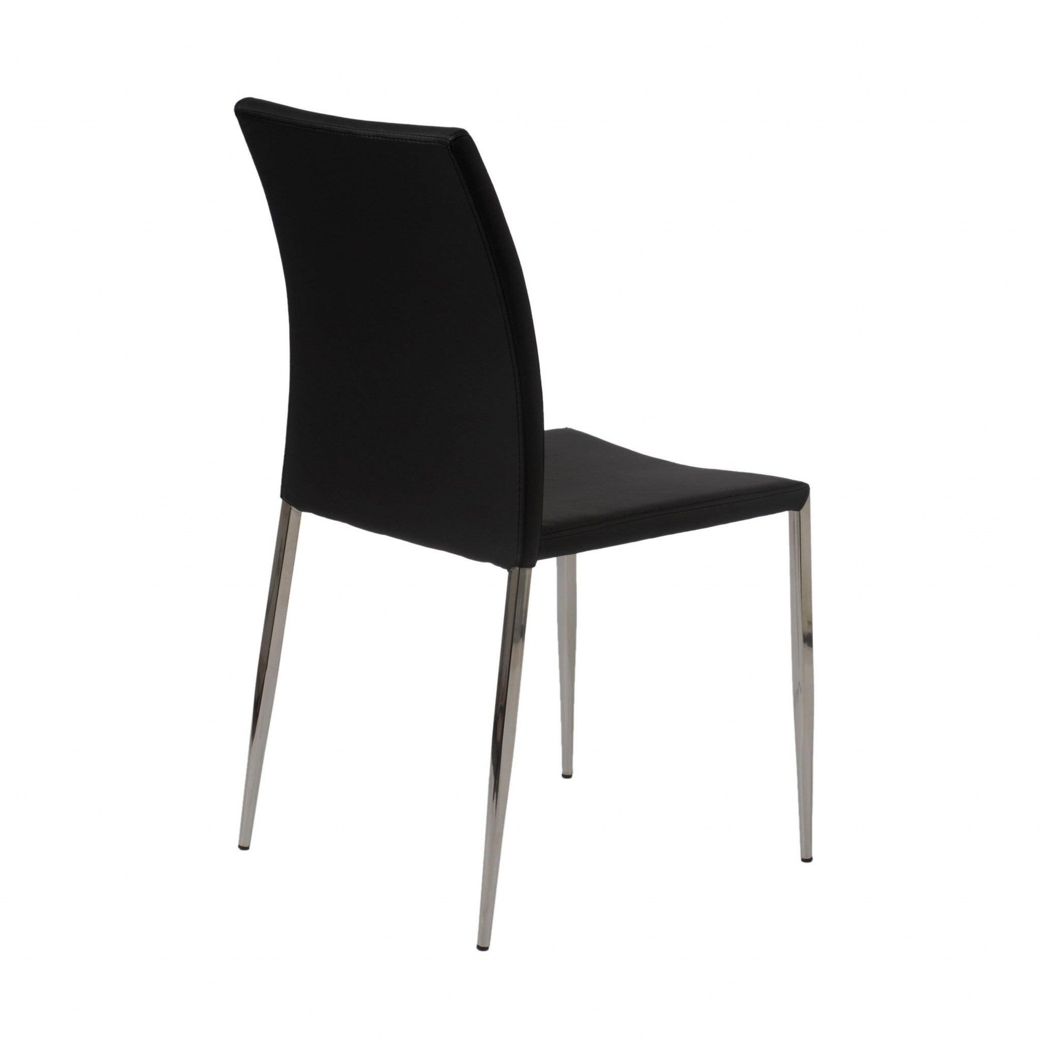 Set of Two Black and Silver Upholstered Faux Leather Dining Side Chairs-Dining Chairs-DECOROLALA