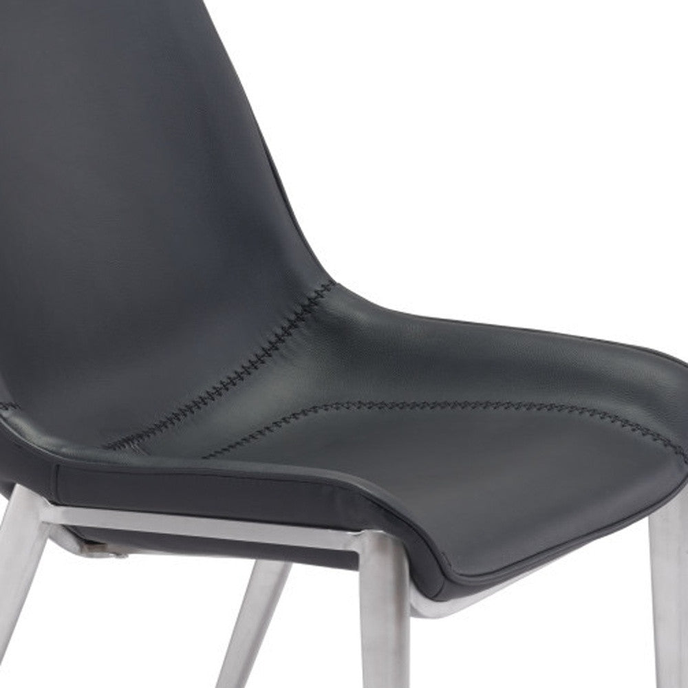 Set of Two Black and Silver Upholstered Faux Leather Dining Side Chairs-Dining Chairs-DECOROLALA