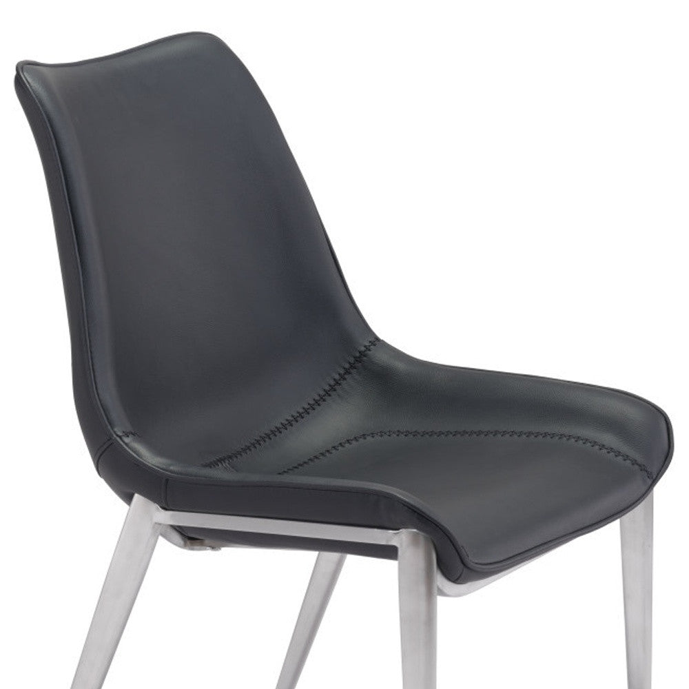 Set of Two Black and Silver Upholstered Faux Leather Dining Side Chairs-Dining Chairs-DECOROLALA