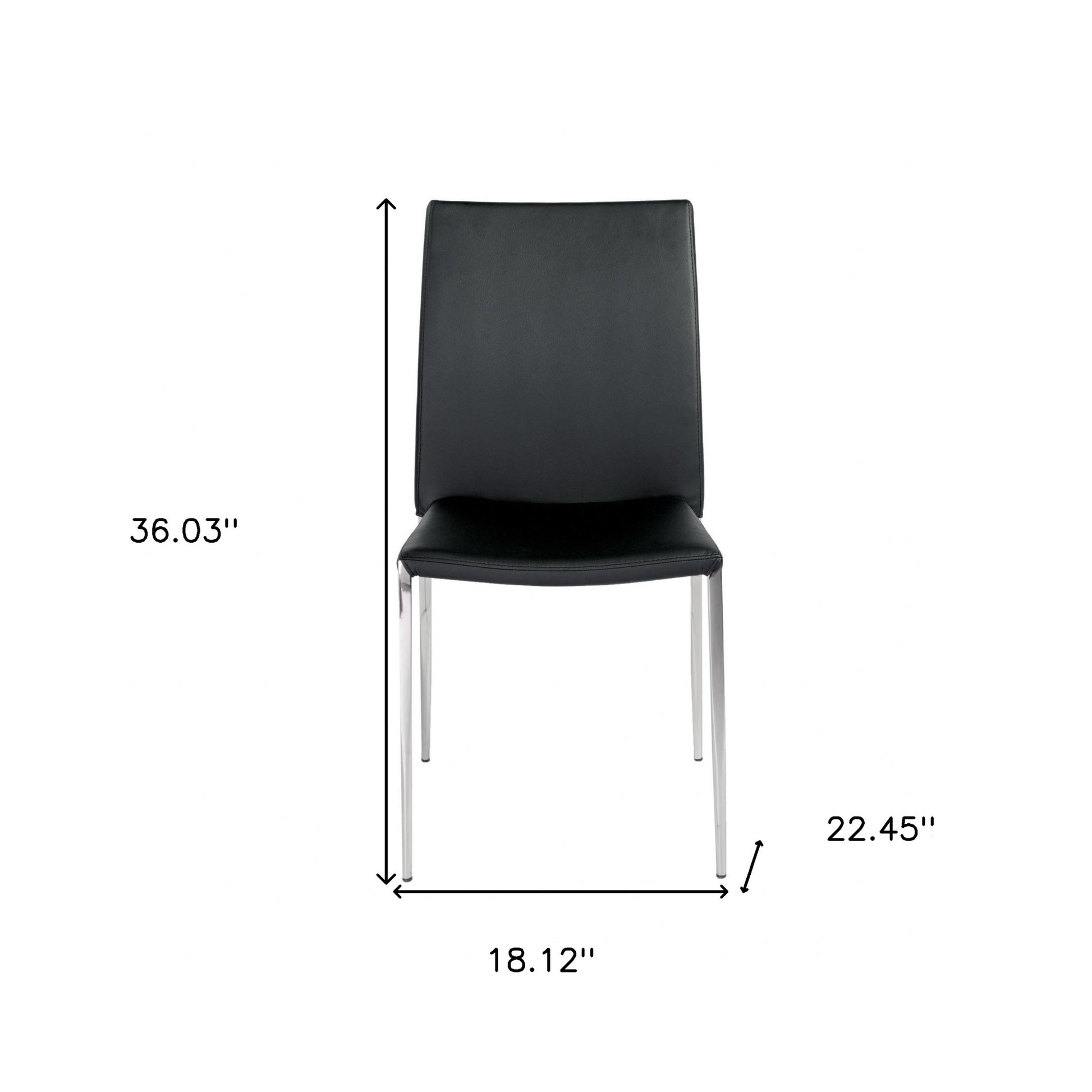 Set of Two Black and Silver Upholstered Faux Leather Dining Side Chairs-Dining Chairs-DECOROLALA