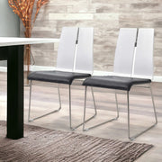 Set of Two Black and Silver Upholstered Faux Leather Dining Side Chairs-Dining Chairs-DECOROLALA