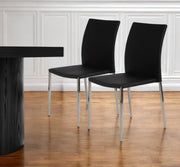Set of Two Black and Silver Upholstered Faux Leather Dining Side Chairs-Dining Chairs-DECOROLALA