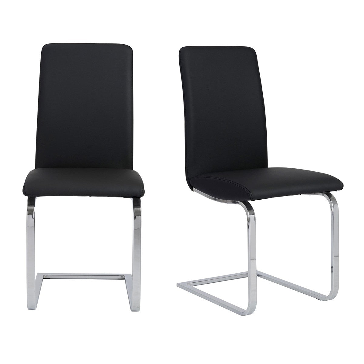 Set of Two Black and Silver Upholstered Leather Dining Side Chairs-Dining Chairs-DECOROLALA