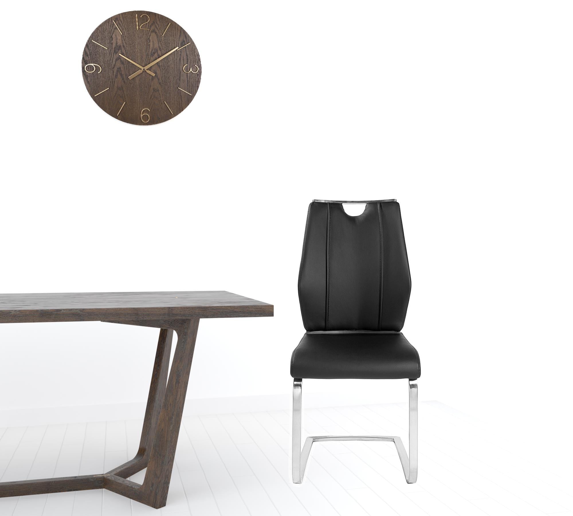 Set of Two Black and Silver Upholstered Leather Dining Side Chairs-Dining Chairs-DECOROLALA