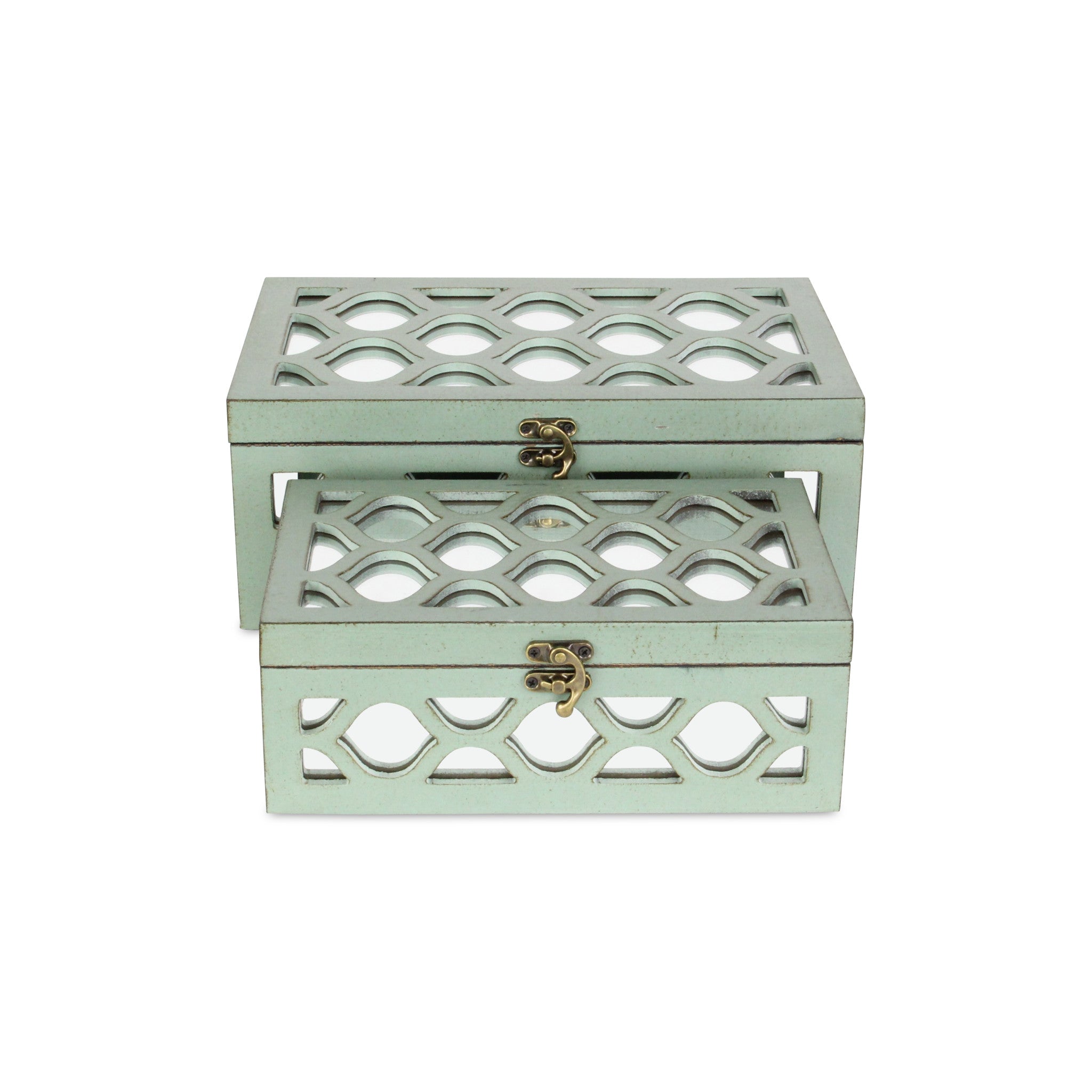 Set of Two Blue Mirrored Glass And Wood Box With Lid-Organizers-DECOROLALA