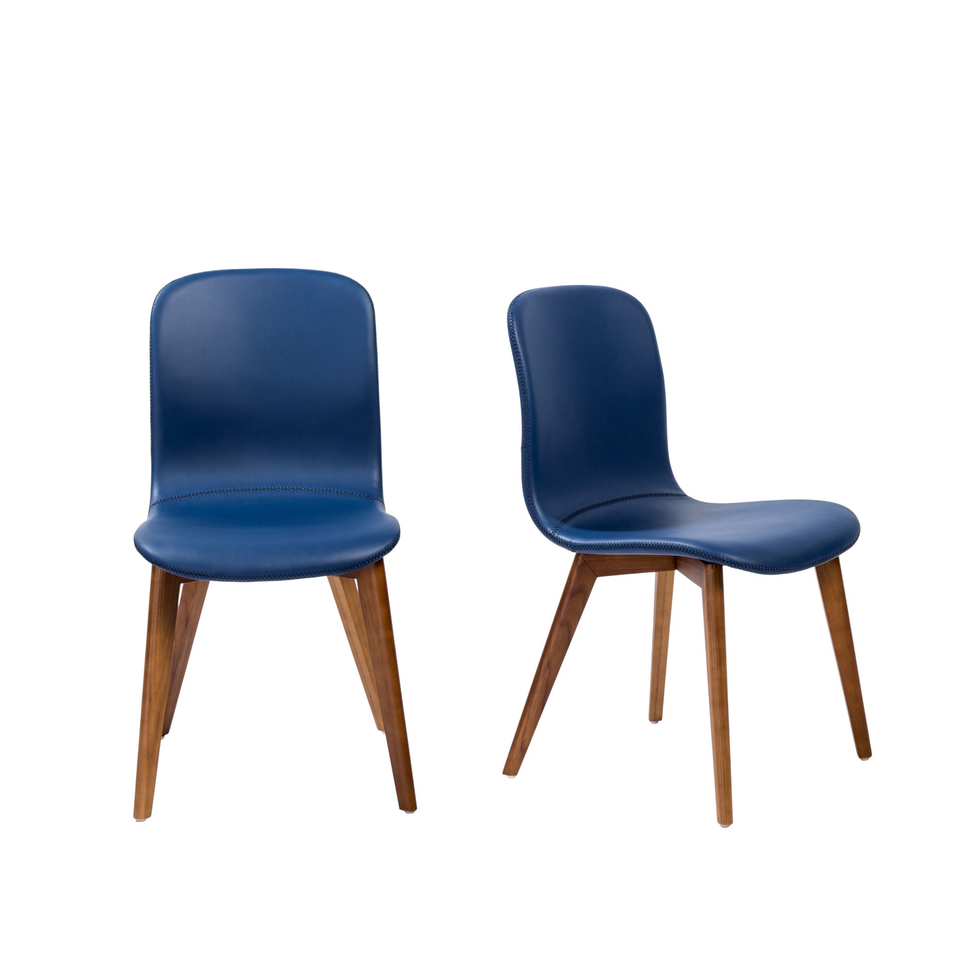 Set of Two Blue and Brown Upholstered Leather Dining Side Chairs-Dining Chairs-DECOROLALA
