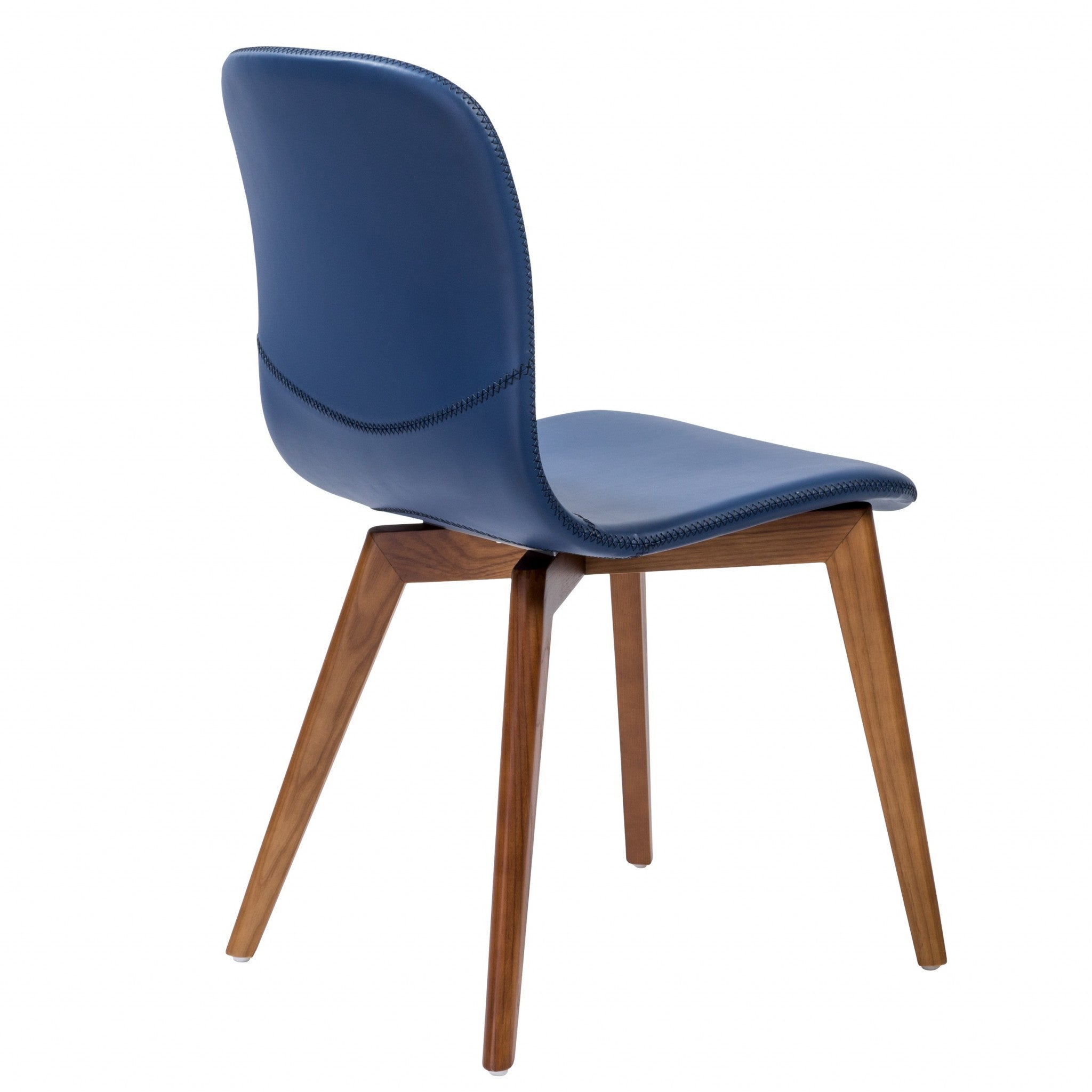 Set of Two Blue and Brown Upholstered Leather Dining Side Chairs-Dining Chairs-DECOROLALA